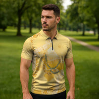 Hawaii Oahu Island Flowers Lei Zipper Polo Shirt Yellow Ilima Mix Plumeria LT7 - Polynesian Pride