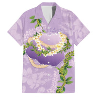 Hawaii Kauai Island Flowers Lei Family Matching Off Shoulder Maxi Dress and Hawaiian Shirt Mokihana Lei LT7 Dad's Shirt - Short Sleeve Lavender - Polynesian Pride