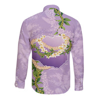 Hawaii Kauai Island Flowers Lei Long Sleeve Button Shirt Mokihana Lei