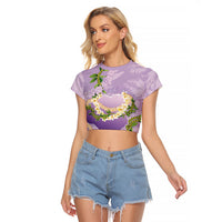Hawaii Kauai Island Flowers Lei Raglan Cropped T Shirt Mokihana Lei LT7 Female Lavender - Polynesian Pride