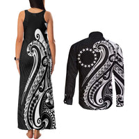 Kia Orana Cook Islands Couples Matching Tank Maxi Dress and Long Sleeve Button Shirt Kerekere Plumeria Tropical Waves - Polynesian Pride
