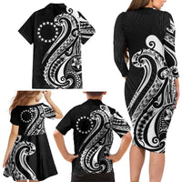 Kia Orana Cook Islands Family Matching Long Sleeve Bodycon Dress and Hawaiian Shirt Kerekere Plumeria Tropical Waves - Polynesian Pride