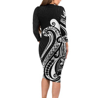 Kia Orana Cook Islands Family Matching Long Sleeve Bodycon Dress and Hawaiian Shirt Kerekere Plumeria Tropical Waves - Polynesian Pride