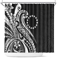 Kia Orana Cook Islands Shower Curtain Kerekere Plumeria Tropical Waves LT7 Black - Polynesian Pride