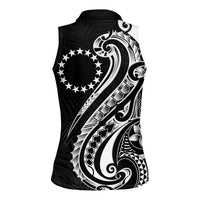 Kia Orana Cook Islands Women Sleeveless Polo Shirt Kerekere Plumeria Tropical Waves - Polynesian Pride