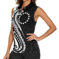 Kia Orana Cook Islands Women Sleeveless Polo Shirt Kerekere Plumeria Tropical Waves - Polynesian Pride