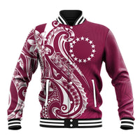 Kia Orana Cook Islands Baseball Jacket Maroon Plumeria Tropical Waves - Polynesian Pride