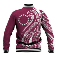 Kia Orana Cook Islands Baseball Jacket Maroon Plumeria Tropical Waves - Polynesian Pride