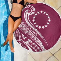 Kia Orana Cook Islands Beach Blanket Maroon Plumeria Tropical Waves - Polynesian Pride