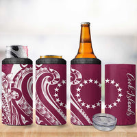 Kia Orana Cook Islands 4 in 1 Can Cooler Tumbler Maroon Plumeria Tropical Waves LT7 - Polynesian Pride