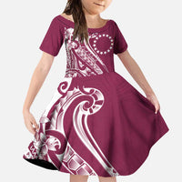 Kia Orana Cook Islands Family Matching Off Shoulder Maxi Dress and Hawaiian Shirt Maroon Plumeria Tropical Waves - Polynesian Pride