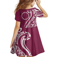 Kia Orana Cook Islands Family Matching Off Shoulder Short Dress and Hawaiian Shirt Maroon Plumeria Tropical Waves - Polynesian Pride