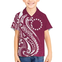 Kia Orana Cook Islands Kid Hawaiian Shirt Maroon Plumeria Tropical Waves - Polynesian Pride