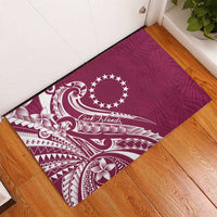 Kia Orana Cook Islands Rubber Doormat Maroon Plumeria Tropical Waves - Polynesian Pride