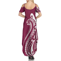 Kia Orana Cook Islands Summer Maxi Dress Maroon Plumeria Tropical Waves - Polynesian Pride