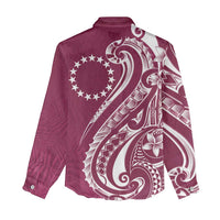 Kia Orana Cook Islands Women Casual Shirt Maroon Plumeria Tropical Waves LT7 - Polynesian Pride