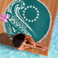 Kia Orana Cook Islands Beach Blanket Teal Plumeria Tropical Waves - Polynesian Pride