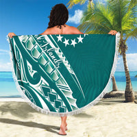 Kia Orana Cook Islands Beach Blanket Teal Plumeria Tropical Waves - Polynesian Pride