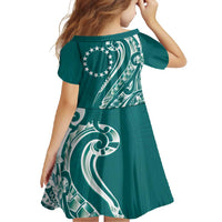 Kia Orana Cook Islands Family Matching Off Shoulder Maxi Dress and Hawaiian Shirt Teal Plumeria Tropical Waves - Polynesian Pride