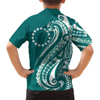 Kia Orana Cook Islands Family Matching Puletasi and Hawaiian Shirt Teal Plumeria Tropical Waves - Polynesian Pride