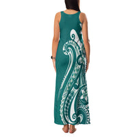 Kia Orana Cook Islands Family Matching Tank Maxi Dress and Hawaiian Shirt Teal Plumeria Tropical Waves - Polynesian Pride