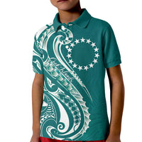 Kia Orana Cook Islands Kid Polo Shirt Teal Plumeria Tropical Waves - Polynesian Pride