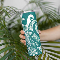 Kia Orana Cook Islands Skinny Tumbler Teal Plumeria Tropical Waves LT7 - Polynesian Pride