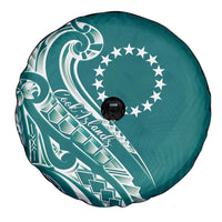 Kia Orana Cook Islands Spare Tire Cover Teal Plumeria Tropical Waves - Polynesian Pride