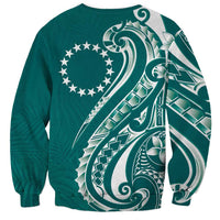 Kia Orana Cook Islands Sweatshirt Teal Plumeria Tropical Waves - Polynesian Pride