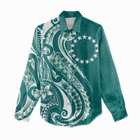 Kia Orana Cook Islands Women Casual Shirt Teal Plumeria Tropical Waves - Polynesian Pride