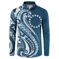 Kia Orana Cook Islands Button Sweatshirt Auika Plumeria Tropical Waves LT7 Navy Blue - Polynesian Pride