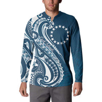 Kia Orana Cook Islands Button Sweatshirt Auika Plumeria Tropical Waves LT7 - Polynesian Pride