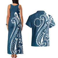 Kia Orana Cook Islands Couples Matching Tank Maxi Dress and Hawaiian Shirt Auika Plumeria Tropical Waves - Polynesian Pride