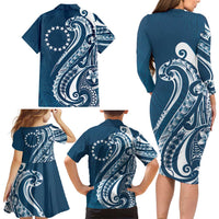 Kia Orana Cook Islands Family Matching Long Sleeve Bodycon Dress and Hawaiian Shirt Auika Plumeria Tropical Waves - Polynesian Pride