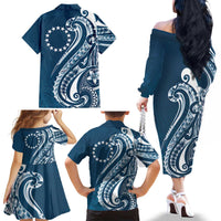 Kia Orana Cook Islands Family Matching Off The Shoulder Long Sleeve Dress and Hawaiian Shirt Auika Plumeria Tropical Waves - Polynesian Pride