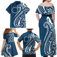 Kia Orana Cook Islands Family Matching Off Shoulder Maxi Dress and Hawaiian Shirt Auika Plumeria Tropical Waves - Polynesian Pride