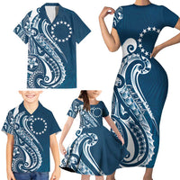 Kia Orana Cook Islands Family Matching Short Sleeve Bodycon Dress and Hawaiian Shirt Auika Plumeria Tropical Waves - Polynesian Pride