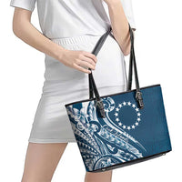 Kia Orana Cook Islands Leather Tote Bag Auika Plumeria Tropical Waves - Polynesian Pride