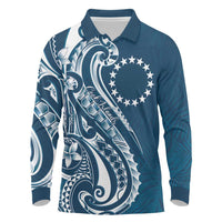 Kia Orana Cook Islands Long Sleeve Polo Shirt Auika Plumeria Tropical Waves - Polynesian Pride