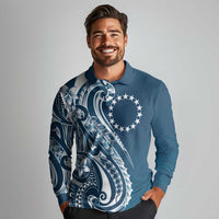 Kia Orana Cook Islands Long Sleeve Polo Shirt Auika Plumeria Tropical Waves - Polynesian Pride