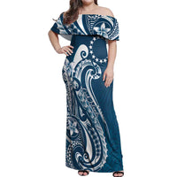Kia Orana Cook Islands Off Shoulder Maxi Dress Auika Plumeria Tropical Waves - Polynesian Pride