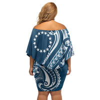 Kia Orana Cook Islands Off Shoulder Short Dress Auika Plumeria Tropical Waves LT7 - Polynesian Pride