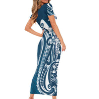 Kia Orana Cook Islands Short Sleeve Bodycon Dress Auika Plumeria Tropical Waves - Polynesian Pride