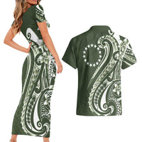 Kia Orana Cook Islands Couples Matching Short Sleeve Bodycon Dress and Hawaiian Shirt Matie Plumeria Tropical Waves - Polynesian Pride
