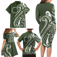 Kia Orana Cook Islands Family Matching Long Sleeve Bodycon Dress and Hawaiian Shirt Matie Plumeria Tropical Waves - Polynesian Pride