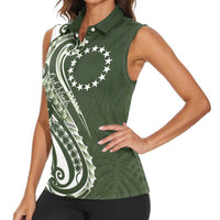 Kia Orana Cook Islands Women Sleeveless Polo Shirt Matie Plumeria Tropical Waves - Polynesian Pride