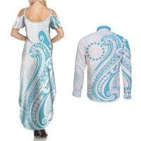 Kia Orana Cook Islands Couples Matching Summer Maxi Dress and Long Sleeve Button Shirt Moana Plumeria Tropical Waves LT7 - Polynesian Pride