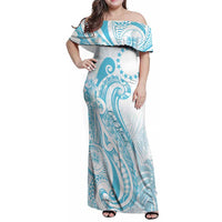 Kia Orana Cook Islands Family Matching Off Shoulder Maxi Dress and Hawaiian Shirt Moana Plumeria Tropical Waves - Polynesian Pride