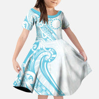 Kia Orana Cook Islands Kid Short Sleeve Dress Moana Plumeria Tropical Waves LT7 KID Turquoise - Polynesian Pride