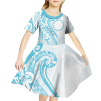 Kia Orana Cook Islands Kid Short Sleeve Dress Moana Plumeria Tropical Waves LT7 - Polynesian Pride